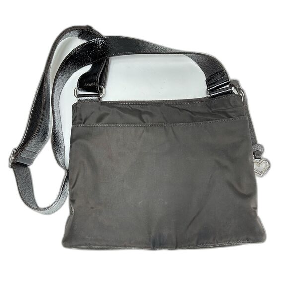 Brighton Go Go Slim Brown Croco Leather Black Nylon Crossbody Bag - Picture 2 of 16